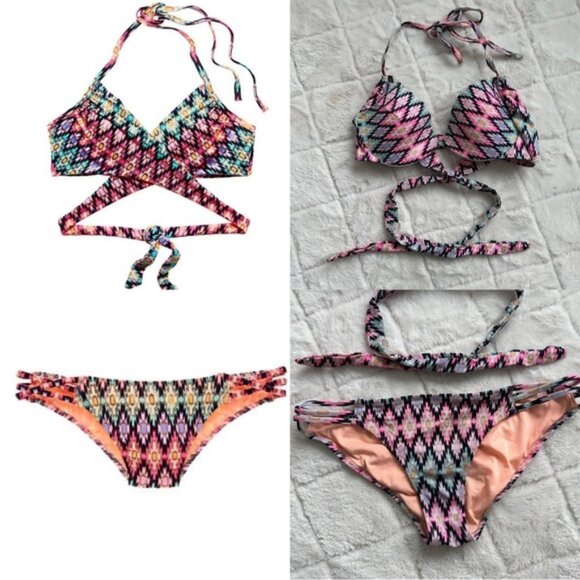 Victoria's Secret | "Warm Ikat Foil" The Wrap Halter & Strappy Cheeky Bikini Set - Picture 1 of 16